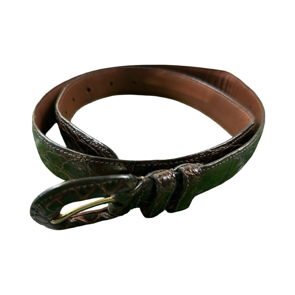 Bespoke Deep Brown Genuine Caiman Crocodile Mens Belt Size 34 NWOT Made in USA